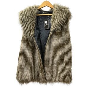 NEW Wenxi Faux Fur Vest Women S/M Pre-Owned Brown Striped Collar Glam Pockets